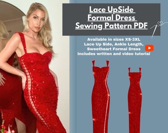 Dress PDF Sewing Pattern I Lace Up Side Formal Dress Pattern I Instant Download I XS-3XL I A0, A4 and US Letter format