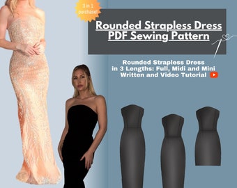 Rounded Top Dress Sewing Pattern I Womans dress sewing patterns I Mini Midi and Full Length Sewing Pattern PDF I Written and Video tutorial