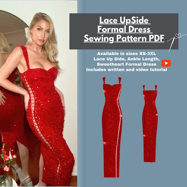 Dress PDF Sewing Pattern I Lace Up Side Formal Dress Pattern I Instant Download I XS-3XL I A0, A4 and US Letter format