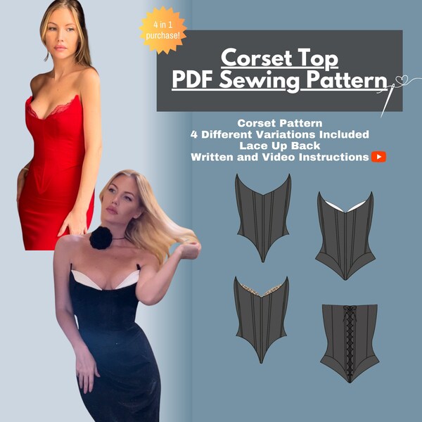 Patron de corset femme I Patron de couture PDF I CORSET À LACETS I tailles XS-3XL