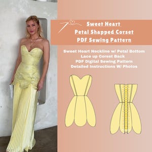 Patron de couture PDF corset tulipe : décolleté en cœur, laçage dans le dos (téléchargement numérique)