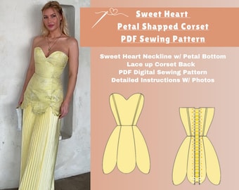Tulip Corset PDF Sewing Pattern: Sweetheart Neckline, Lace-Up Back (Digital Download)