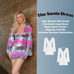 Long Sleeve Mini Dress PDF Sewing Pattern Beginner Friendly Boho Chic