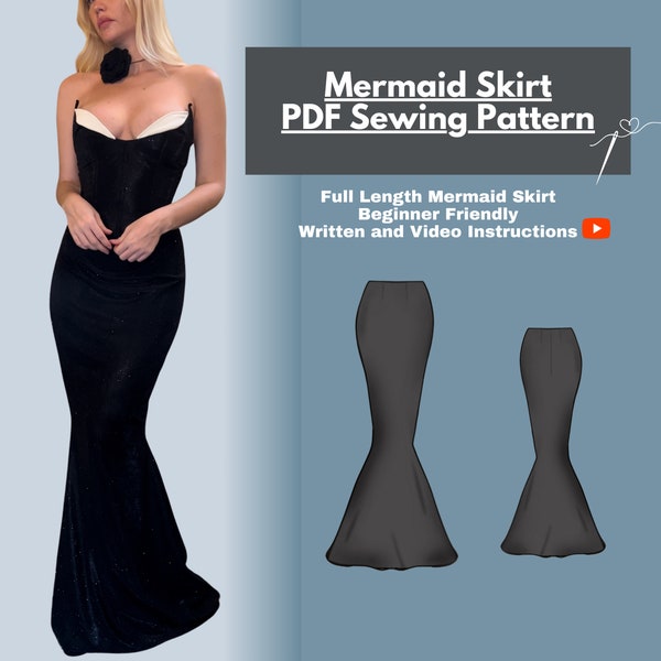 Mermaid Skirt PDF Pattern/ Formal Skirt/ Sewing Pattern? Sizes XS-3XL