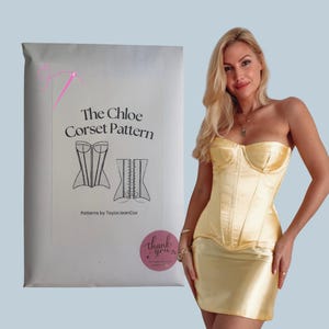 Patrón de costura para corsé sin tirantes con copas. Cintura baja y cinta moldeadora. Patrón físico en papel.