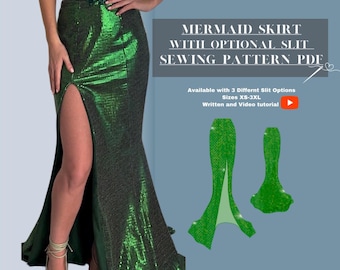 Mermaid Skirt Sewing Pattern, Slit Options XS-3XL (PDF Digital Download)