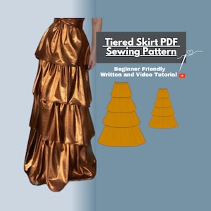 Patrón de costura digital en PDF para falda escalonada l Falda de 4 capas l Apto para principiantes l XS-3XL l Descarga instantánea A0, A4, tamaño carta de EE. UU. l Videotutorial