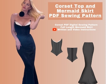Corset and Mermaid Skirt Sewing Pattern: PDF Digital Pattern Formal Gown With Video Tutorial