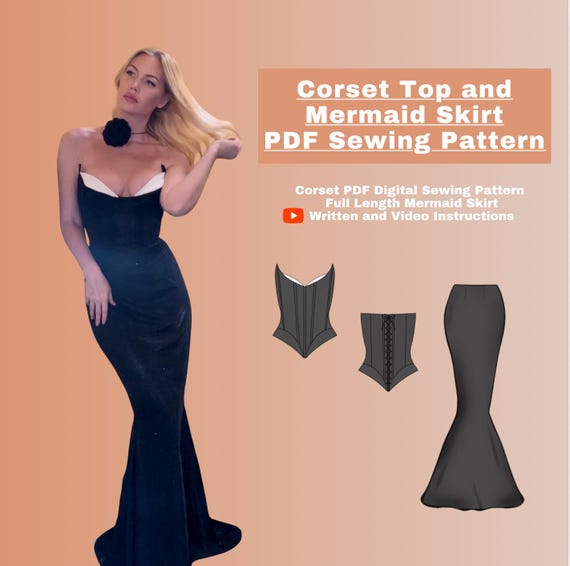 mermaid style dress pattern Off Shoulder Mermaid Gown Sewing Pattern V Neck Fitted Dress (PDF Pattern)