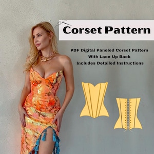 Corset Pattern Digital PDF Dropped Waist Sweet Heart Cat Eye Top Lace Up Back