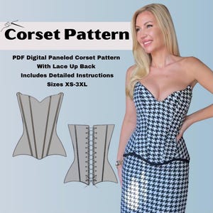 Corset Pattern Digital PDF Dropped Waist Sweet Heart Cat Eye Top Lace Up Back