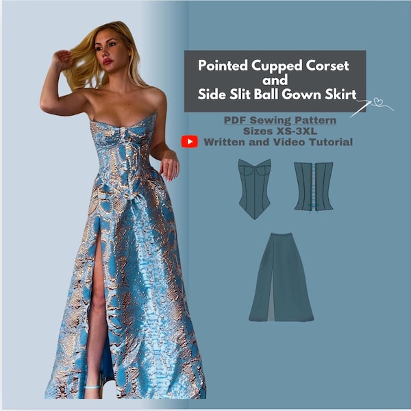 Korsett und Ballkleid Schnittmuster, Basken-Taille, Seitenschlitz (PDF-Muster)