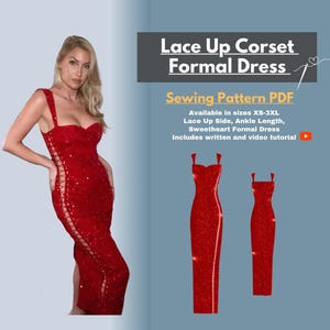 Patrón de costura digital para vestido en PDF I Patrón de vestido formal con cordones laterales I Descarga instantánea I XS-3XL I Videotutorial en tamaño A0, A4 y letra l de EE. UU.
