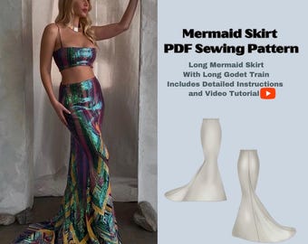 Mermaid Skirt with Train PDF  Sewing Pattern: Beginner Friendly w/ Video Tutorial (Digital Download)