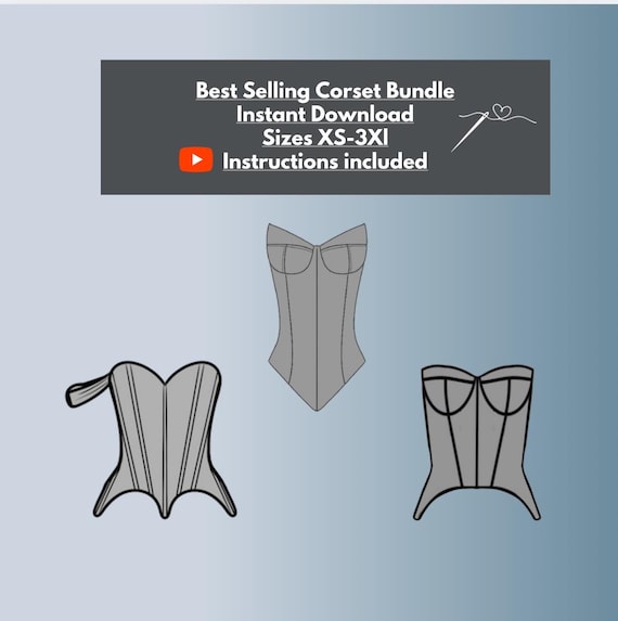 Corset PDF Sewing Pattern Bundle: XS-3XL, Video Tutorial (Digital Download)