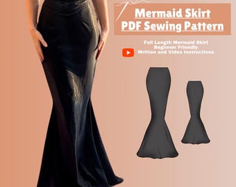 Mermaid Skirt PDF Digital Sewing Pattern/ Formal Full Length