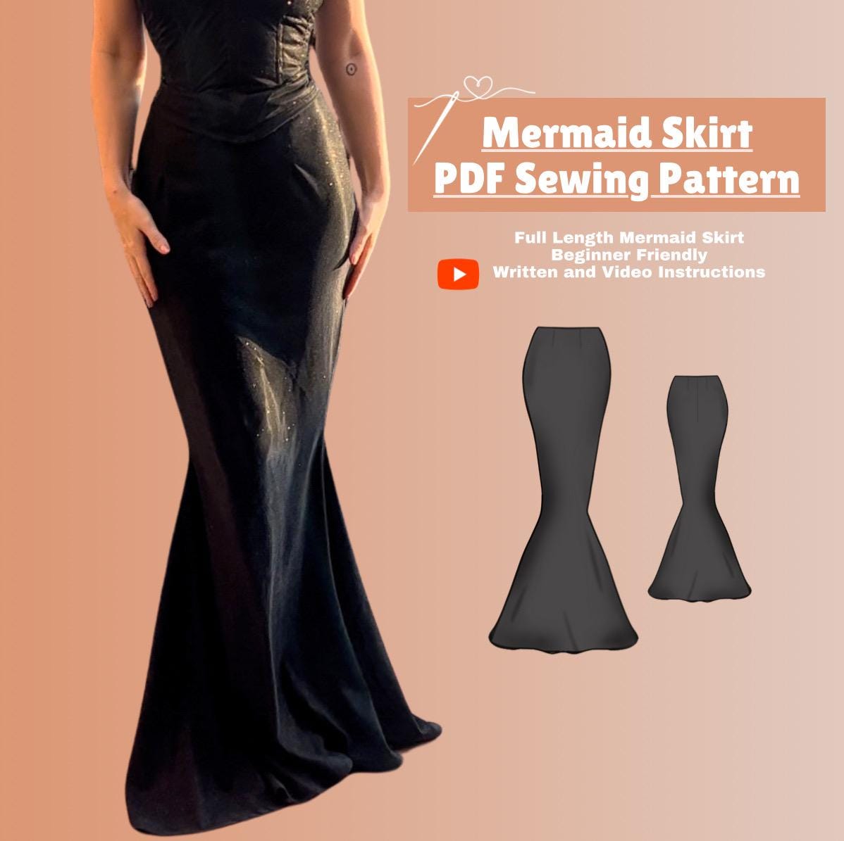 Mermaid Skirt PDF Digital Sewing Pattern/ Formal Full Length