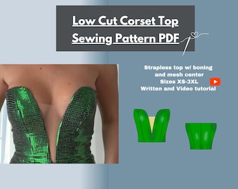 Low Cut Corset Sewing Pattern Boned Top W/ Mesh Center (PDF Digial Pattern)