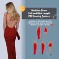 Backless Dress PDF Sewing Pattern with instructions I Sizes XS-3XL I Formal and Mini Dress I Backless, CrossBack and TieBack straps included