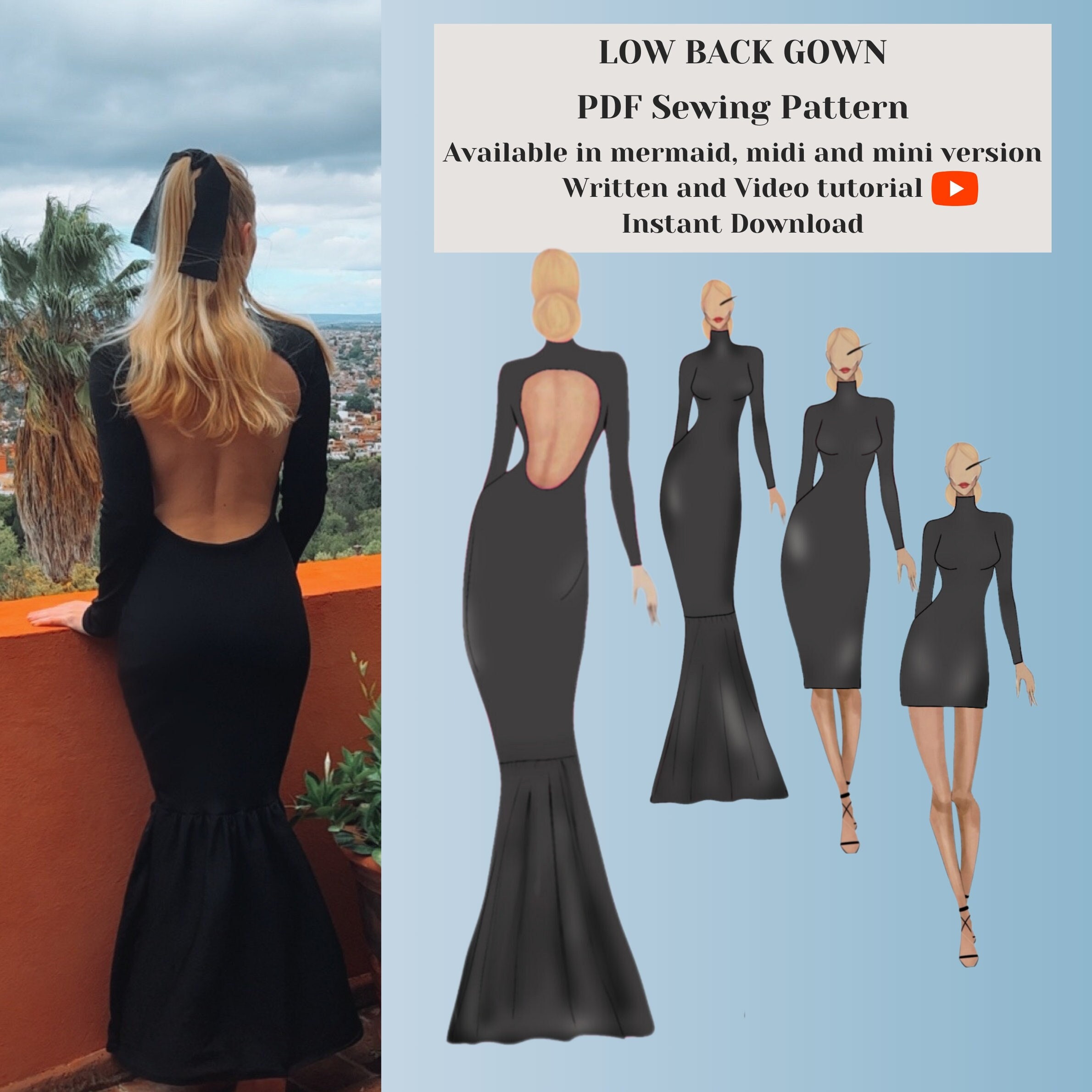 Long Sleeve Backless Dress Pattern 3 in 1 - Etsy