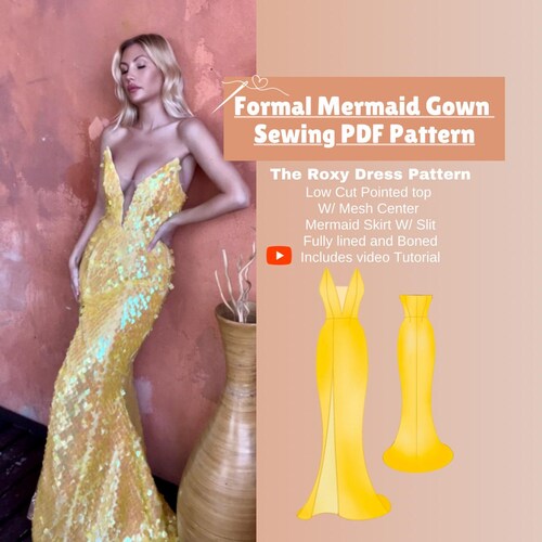 Mermaid Gown Sewing Pattern: Low Cut Formal Dress (PDF Pattern) Video  Tutorial - Etsy