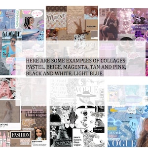 May include: A collage of images featuring various colors and patterns, including pastel, beige, magenta, tan, pink, black, white, and light blue. The collage includes text such as "Vogue", "more issues than vogue", "that's so fetch", "sarcasm", "lullaby", "hate people", "shine iconic", and "love".
