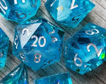 Merfolk Trident, Holographic Foil, Sharp Edge, Handmade, 7 pc dice set | Dragon Hoard | Tabletop RPG | Dice Goblin | d20 system | dnd