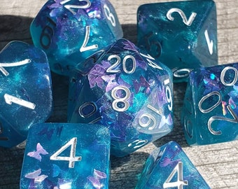 Bouquet of Butterflies - Blue and Green, 7 pc dice set | Dragon Hoard | Tabletop RPG | Dice Goblin | d20 system | dnd