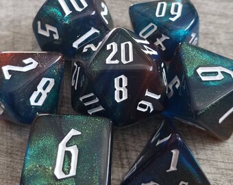 Age of Wonder, Blue, Green & Ruddy Red 7 pc dice set | Dragon Hoard | Tabletop RPG | Dice Goblin | d20 system | dnd