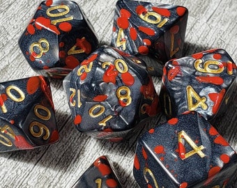 Blood Splatter - Black Pearl 7 pc dice set | Dragon Hoard | Tabletop RPG | Dice Goblin | d20 system | dnd