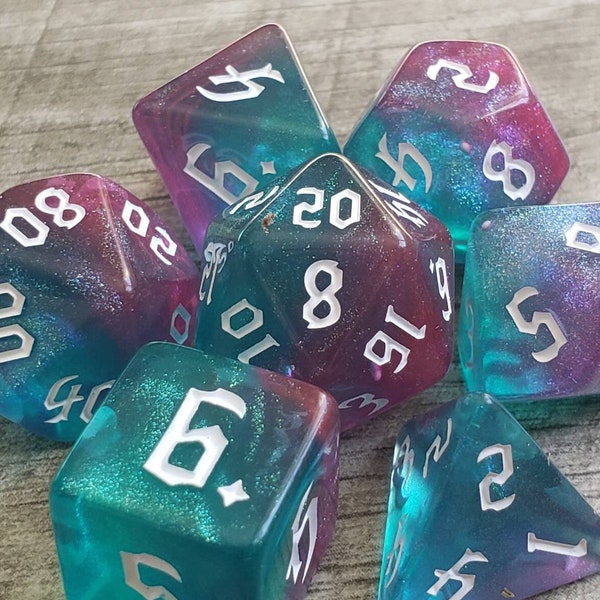 Dragonfly - The Butterfly Flutterer, Purple & Turquoise 7 pc dice set | Dragon Hoard | Tabletop RPG | Dice Goblin | d20 system | dnd