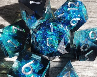 Hidden Soul, Holographic Foil, Sharp Edge, Handmade, 7 pc dice set | Dragon Hoard | Tabletop RPG | Dice Goblin | d20 system | dnd