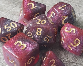 Dragon Heart, Purple & Pink 7 pc dice set | Dragon Hoard | Tabletop RPG | Dice Goblin | d20 system | dnd