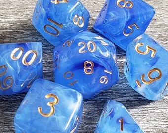 Blue Sapphire Gem Effect - Sea Glass Dragon 7 pc dice set | Dragon Hoard | Tabletop RPG | Dice Goblin | d20 system | dnd