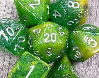 Fae Fortunes, Green & Yellow 7 pc dice set | Dragon Hoard | Tabletop RPG | Dice Goblin | d20 system | dnd