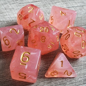 Rose Quartz Gem Effect - Sea Glass Dragon 7 pc dice set | Dragon Hoard | Tabletop RPG | Dice Goblin | d20 system | dnd