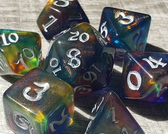 Triangulum Galaxy, Variety of Colors Mixed with Glitter 7 pc dice set | Dragon Hoard | Tabletop RPG | Dice Goblin | d20 system | dnd