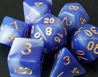 Oceanic Dragon, Blue & White Swirl 7 pc dice set | Dragon Hoard | Tabletop RPG | Dice Goblin | d20 system | dnd