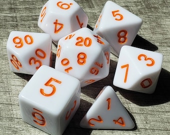 White Knight - Orange Order 7 pc dice set | Dragon Hoard | Tabletop RPG | Dice Goblin | d20 system | dnd