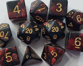 11 pc Red Serpent, Black and Red Swirled Together dice set | Dragon Hoard | Tabletop RPG | Dice Goblin | d20 system | dnd