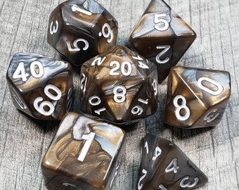 Precious Metals, Gold & Silver Swirl Effect 7 pc dice set | Dragon Hoard | Tabletop RPG | Dice Goblin | d20 system | dnd