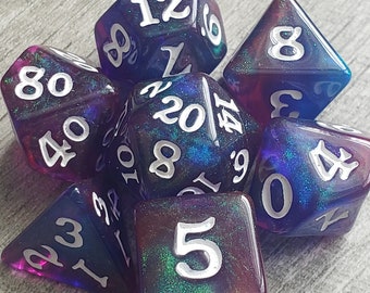 Sculpture Galaxy, Teal and Blue with a Mix of other colors 7 pc dice set | Dragon Hoard | Tabletop RPG | Dice Goblin | d20 system | dnd