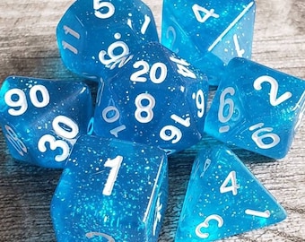 Blue Glitter Blast 7 pc dice set | Dragon Hoard | Tabletop RPG | Dice Goblin | d20 system | dnd