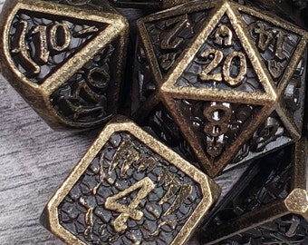 Metal Warrior Battle Dice - Gold, Metal 7 pc dice set | Dragon Hoard | Tabletop RPG | Dice Goblin | d20 system | dnd