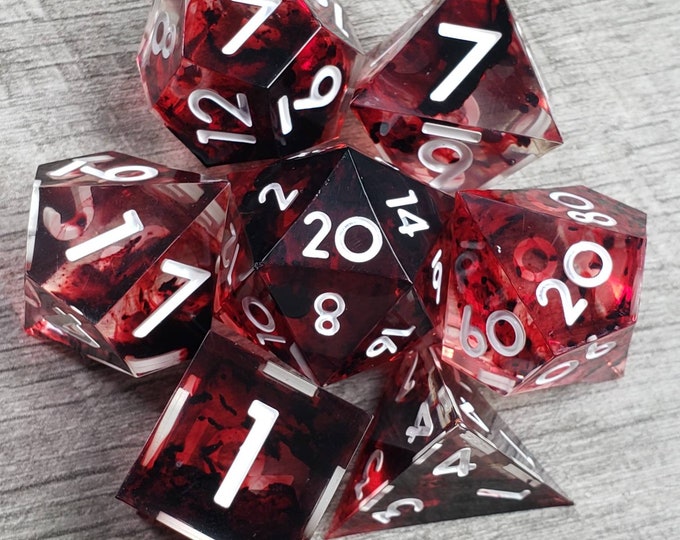 Barbarian's Rage, Red & Black Sharp Edge, Handmade, 7 Pc Dice Set