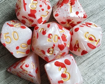 Blood Splatter - White Pearl 7 pc dice set | Dragon Hoard | Tabletop RPG | Dice Goblin | d20 system | dnd