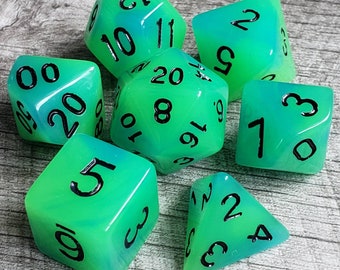 Glow in the Underdark - Mind Flayer, Green & Blue 7 pc dice set | Dragon Hoard | Tabletop RPG | Dice Goblin | d20 system | dnd