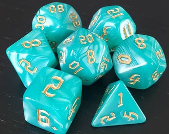 Pearl Dragon - Sea Green 7 pc dice set | Dragon Hoard | Tabletop RPG | Dice Goblin | d20 system | dnd