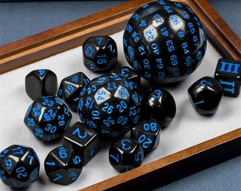 15pc Ultimate Dice Set, Blue Font D100 D60 D30 D24 D20 D16 D12 D% D10 D8 D7 D6 D5 D4 D3 | Dragon Hoard | Tabletop RPG | Goblin | d20 | dnd