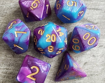 Bay Serpent, Light Blue & Purple Swirl 7 pc dice set | Dragon Hoard | Tabletop RPG | Dice Goblin | d20 system | dnd